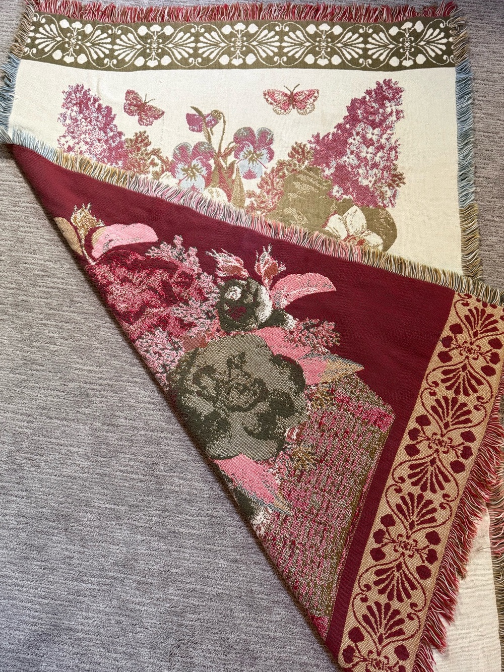 Floral Butterfly Woven Tapestry Throw Blanket Cottagecore 44 x 65 - Picture 6 of 6